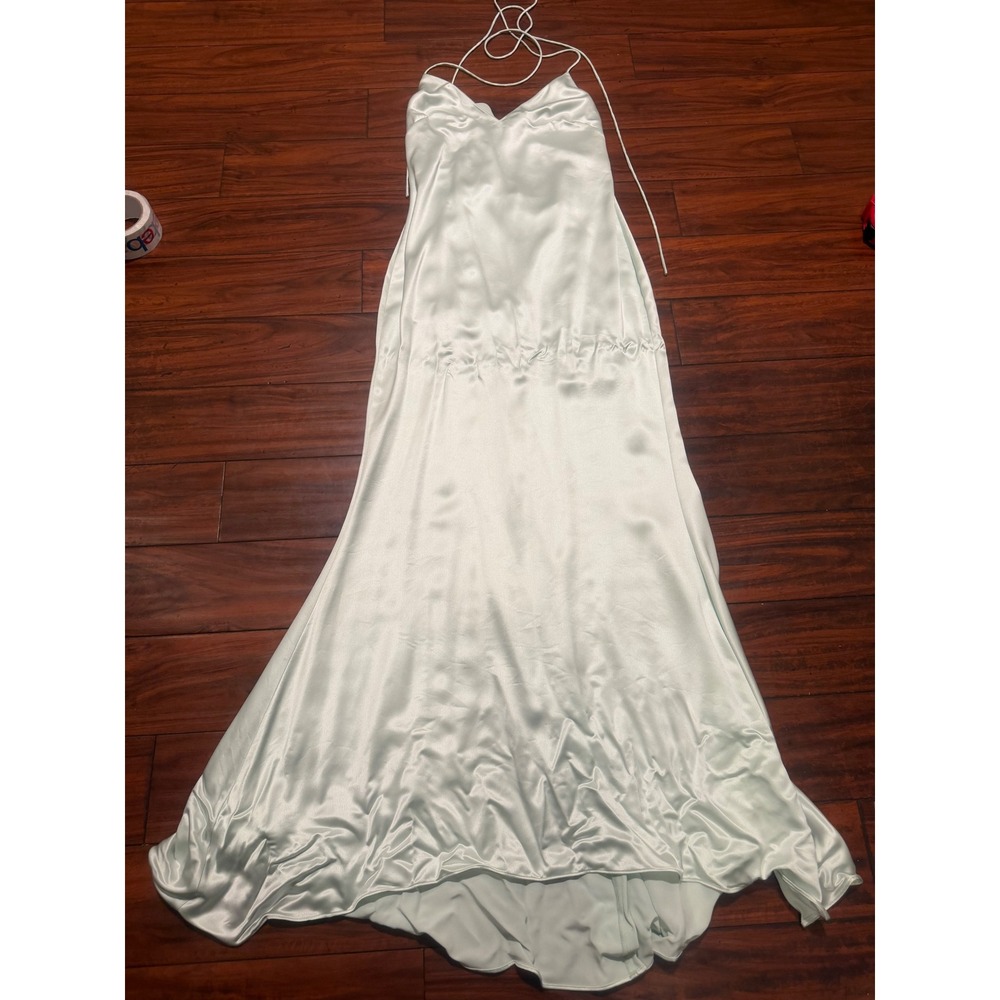 Mare Mare Mint Green Satin Halter Maxi Dress Open Back Formal Gown Small